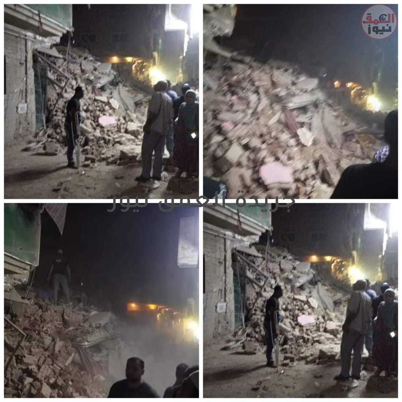 انهيار عقار مكون من 4 طوابق، بمنطقة الإطفاء بحي غرب شبرا الخيمة بمحافظة القليوبية